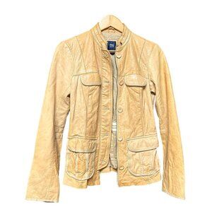 Gap Womens Retro Jacket Small Tan Long Sleeve Genuine Leather